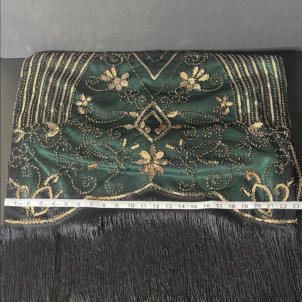 Elegant Black, Green and Gold Embellished Dress - Picture 3 of 5
